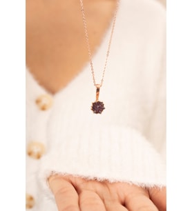 Lotus Çiçeği Mor Taşlı 14 K Rose Gold Kaplama Kadın Kolye