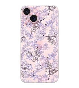 PrintiFy Apple iPhone 15 Plus Uyumlu Kamera Korumalı Floral Lila Tasarımlı Şeffaf Silikon Kılıf
