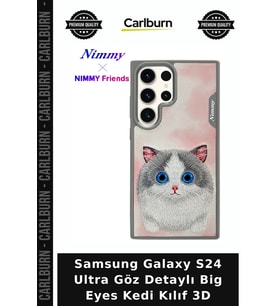 Samsung Galaxy S24 Ultra Göz Detaylı Big Eyes Kedi Kılıf 3D Renkli Arka Büyük Gözlü Hayvan Sever