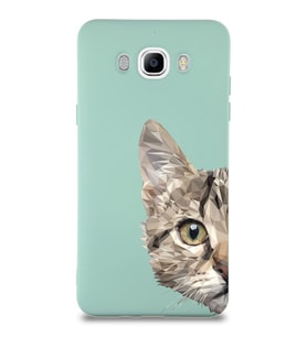 Samsung Galaxy J7 2016 Uyumlu Lansman Kılıf Catface Tasarımlı İçi Kadife Kapak-Turkuaz (Şeffaf)