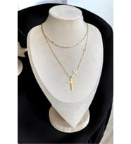 Haç Figürlü Y Kolye Kadın Çelik Kolye (Gold)