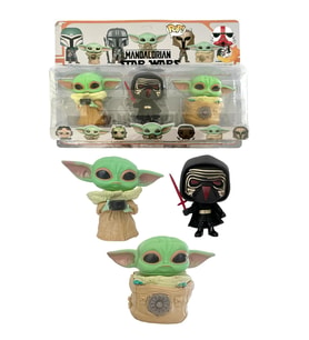 S.Wars The Mandalorian Grogu Baby Yoda Kylo Ren Pop Stil 3lü Koleksiyon Karakter Figür Oyuncak Seti (Yeşil)