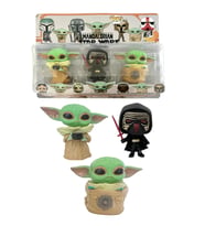 S.Wars The Mandalorian Grogu Baby Yoda Kylo Ren Pop Stil 3lü Koleksiyon Karakter Figür Oyuncak Seti (Yeşil)
