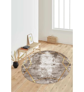 Dijital Baskılı Kaymaz Taban Yıkanabilir Yuvarlak Salon Halısı Koridor Halısı Paspas NDY-HT-695 (Gold)