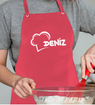 BK Gift Kişiye Özel İsimli Chef Tasarımlı Profesyonel Kırmızı Mutfak Önlüğü, Aşçı Önlüğü, Şef Önlüğü, Arkadaşa Hediye-2
