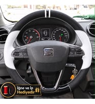 Seat Ibiza Mk5 Dikme Direksiyon Kılıfı Delikli Deri Parlak Siyah Beyaz Detay Çift Yüzük ve Dikiş 2015-2017