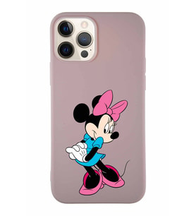 Apple iPhone 12 Pro Soft Premier Kapak Minnie Mouse-F Tasarımlı Silikon Kılıf - Pudra (Şeffaf)