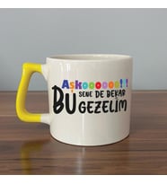 Aşkoooooo Baskılı Sarı Kulplu D Kupa