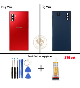 Samsung Note 10 Plus Kırmızı Arka Pil Kapağı Batarya Kapağı Lazer Kesim + Yapıştırıcı ve Vida Seti