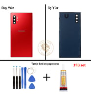 Samsung Note 10 Plus Kırmızı Arka Pil Kapağı Batarya Kapağı Lazer Kesim + Yapıştırıcı ve Vida Seti