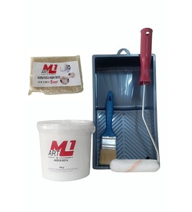 M1 ART BEYAZ  Akrilik Boya 1.kg  Tava+Rulo+Örtü +Fırça -SET -Ahşap, Tuval, Seramik , Duvar ,Taş
