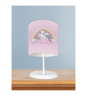 MEKTA HOME BEBEK VE ÇOCUK ODASI Gökuşağı ve Unicorn Desenli Pembe Abajur
