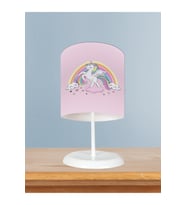 MEKTA HOME BEBEK VE ÇOCUK ODASI Gökuşağı ve Unicorn Desenli Pembe Abajur