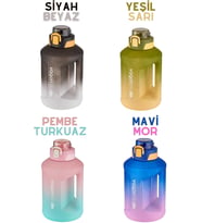 1600ml Çift Renk Taşıma Askılı ve Kulplu Motivasyon Su Matarası Sticker Hediyeli SM-2307-PEMBETURKUAZ