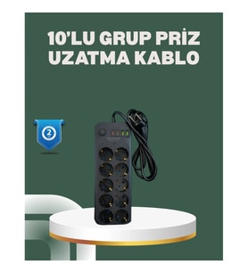 Mey İthalat® Termal Koruma Sistemli USB Type-C 10’lu Grup Priz 2m 2500W Güç Kapasiteli