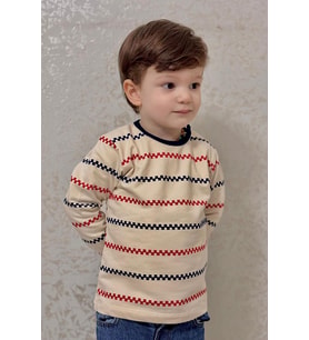 Breeze Erkek Bebek Uzun Kollu Tişört Patlı Minimal Marin Çizgili 9 Ay-3 Yaş, Krem