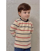 Breeze Erkek Bebek Uzun Kollu Tişört Patlı Minimal Marin Çizgili 9 Ay-3 Yaş, Krem