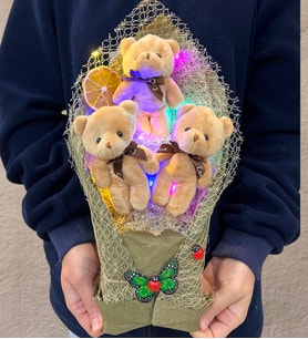 Renkli Led Işıklı Özel Kahve Ayıcıklı Büyük Boy Peluş Ayıcık Buketi (Model 4)