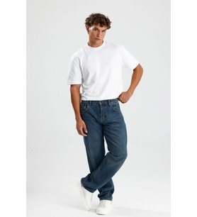 #ErkekJean %100 Pamuk Orta Koyu Indigo Denim Rahat Konforlu David13 Bol Kesim Erkek Jean Pantolon