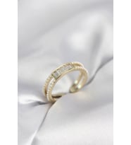 Baget Zirkon Taşlı Gold Renk İncili Kadın Yüzük