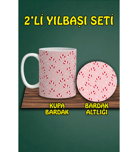 Yılbaşı Temalı Kupa ve Bardak Altlığı Seti