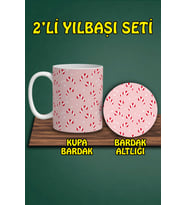 Yılbaşı Temalı Kupa ve Bardak Altlığı Seti