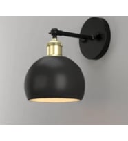 RİOLİGHT RETRO,RUSTİK,VİNTAGE MAFSALLI SİYAH HAREKETLİ BAŞLIK TEKLİ METAL DUVAR APLİK GLOP ÇAPI:15CM