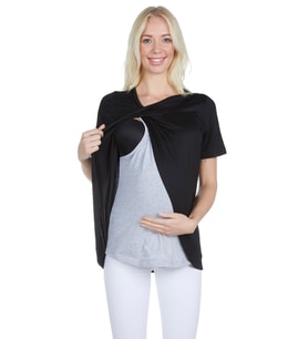 LuvmaBelly Maternity 3502 Siyah Pamuklu Lohusa Emzirme Bluz