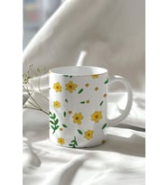 Çiçek Desenli 330ml Baskılı Beyaz Seramik Kupa Bardak