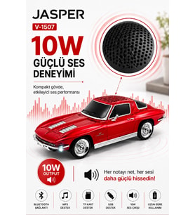 Jasper Jpr-1507 Kırmızı 10w Bluetooth Hoparlörlü Retro Araba Tasarım – Fm Radyo, Usb, Tf Kart, Aux V