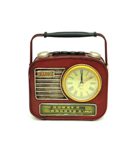 Dekoratif Metal Radyo Saatli Kumbara Vintage Biblo Hediyelik