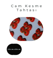 Cam Kesme Tahtası* Mutfak Tahtası Oval 25x35cm Domates Görünümlü
