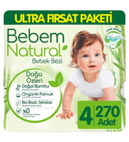 Bebem Natural Bebek Bezi Ultra Fırsat Paketi 4 Beden 90x3 270 Adet