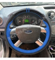 Ford Fiesta Mk5 Dikme Direksiyon Kılıfı Parlak Siyah Mavi Detaylı Mavi Çift Yüzük ve Dikiş 2006-2008