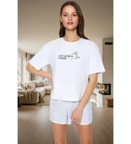 Pamuklu Şortlu Pijama Takımı Çizgili Desen Rahat Kalıp Yazlık Kullanım