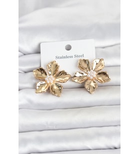 316L Çelik Gold Renk Lotus Çiçek Model Kadın Küpe
