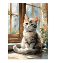 Pencere Kenarında Yavru Kedi Hediyelik Ahşap Tablo