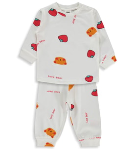 Civil Baby Ayı Çilek Empirme 6-18 Ay Pijama Takımı - Ekru