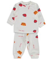Civil Baby Ayı Çilek Empirme 6-18 Ay Pijama Takımı - Ekru