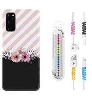 Samsung A02S A03S A10 A12 A13 A21S A22 Kılıf Kablo Koruma Spiral Silikon Strip Pink Flowers 1396