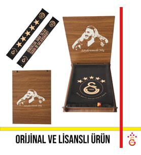Galatasaray Lisanslı 5 Yıldızlı Gerçekleri Tarih Yazar Şal Atkı Icardi Ahşap Kutulu (Siyah)
