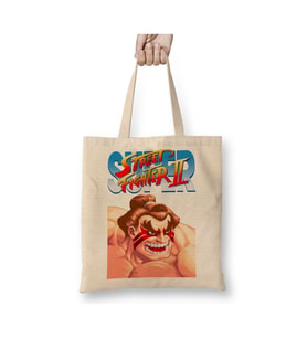 Street Fighter 2 Guile Beyaz Bez Çanta Uzun Saplı Alışveriş Çantası Plaj Çantası