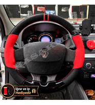 Renault Megane 3 Dikme Direksiyon Kılıfı Parlak Siyah Kırmızı Detaylı Kırmızı Çift Yüzük ve Dikiş 2008-2016