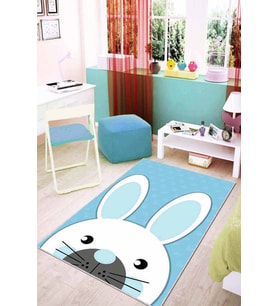 Mavi Yıkanabilir Kaymaz Tabanlı Tavşanlı Bebek Halısı KD04