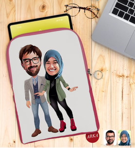 BK Gift Kişiye Özel Sevgililer Karikatürlü Taşınabilir Koruyucu Tablet Kılıfı & Organizer Çanta - Pembe-60