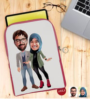 BK Gift Kişiye Özel Sevgililer Karikatürlü Taşınabilir Koruyucu Tablet Kılıfı & Organizer Çanta - Pembe-60