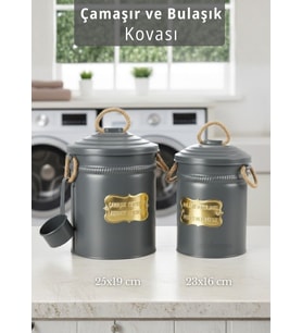 2'li Set Deterjan Kovası Çamaşır Bulaşık Kutusu Ölçekli Galvaniz Metal Antrasit