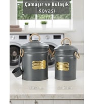 2'li Set Deterjan Kovası Çamaşır Bulaşık Kutusu Ölçekli Galvaniz Metal Antrasit