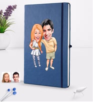 BK Gift Kişiye Özel Sevgililer Karikatürlü Karikatürlü Lacivert Termo Deri Defter 16x24cm Model 98