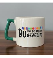 Aşkoooooo Baskılı Yeşil Kulplu D Kupa